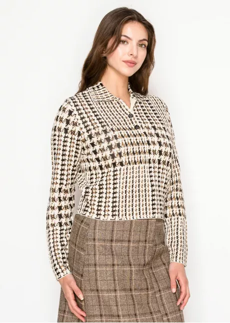 Camel Houndstooth Polo Sweater
