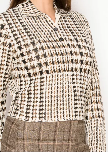 Camel Houndstooth Polo Sweater