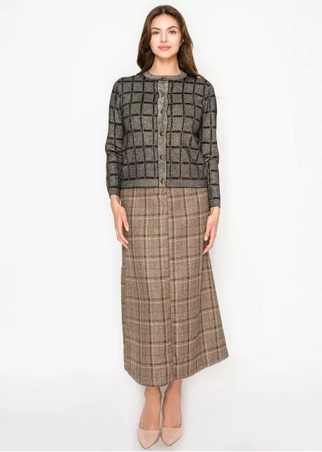 Lurex Grid Metallic Knit Cardigan in Gold