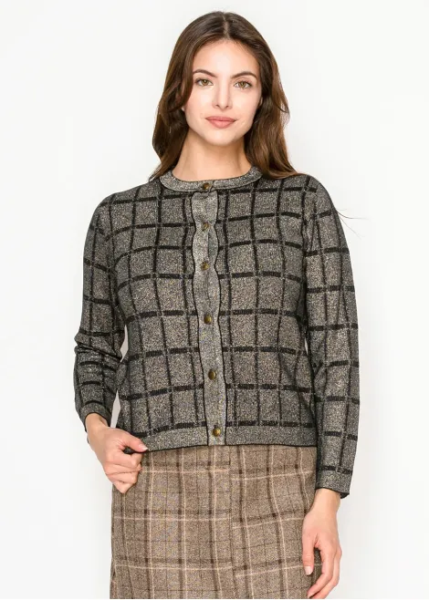 Lurex Grid Metallic Knit Cardigan in Gold