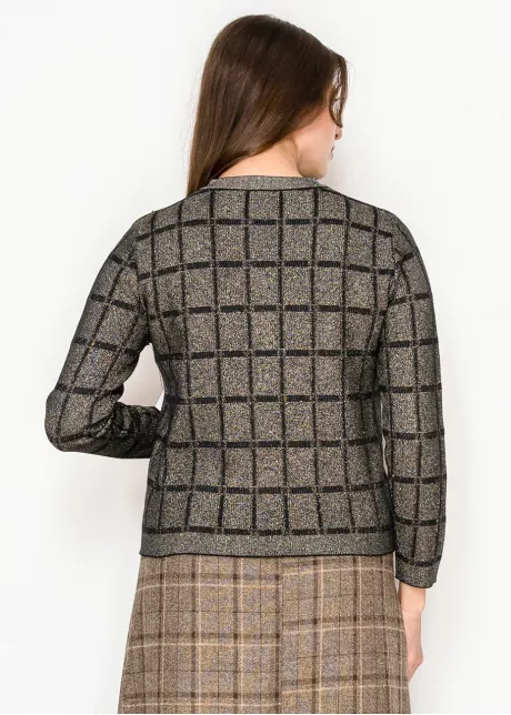 Lurex Grid Metallic Knit Cardigan in Gold