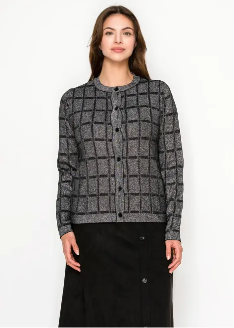 Lurex Grid Metallic Knit Cardigan in Silver