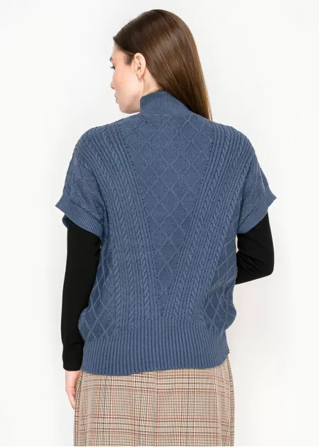 Blue Mock Neck Cable Knit Vest