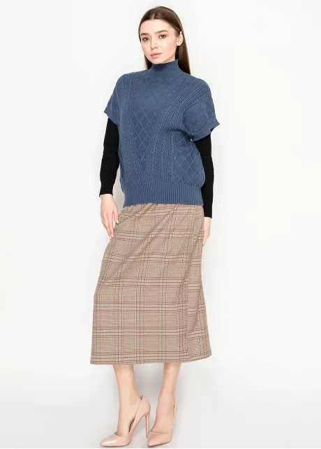 Blue Mock Neck Cable Knit Vest