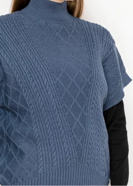 Blue Mock Neck Cable Knit Vest
