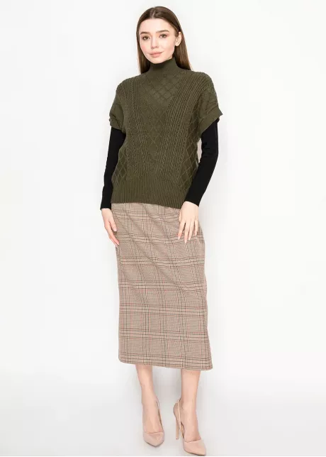 Olive Cable Knit Turtleneck Vest
