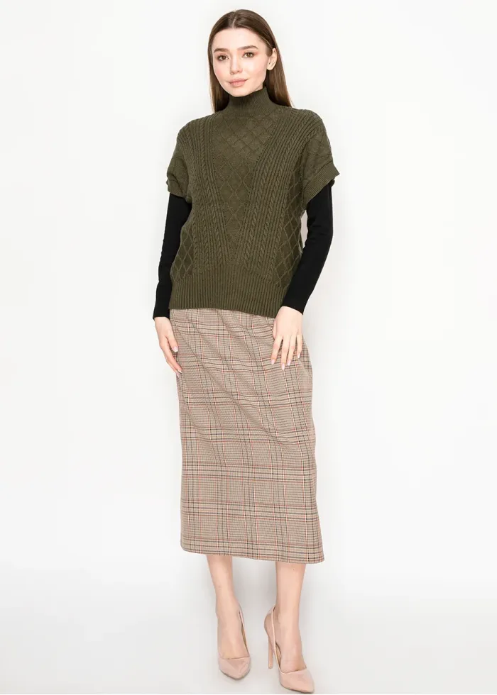 Olive Cable Knit Turtleneck Vest