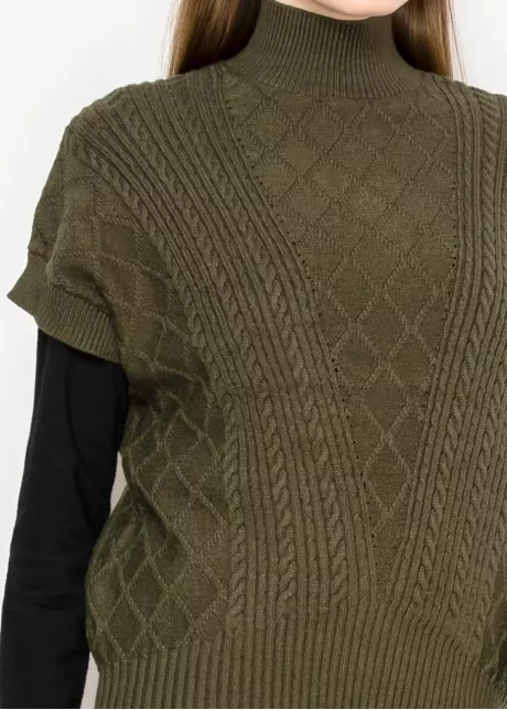 Olive Cable Knit Turtleneck Vest