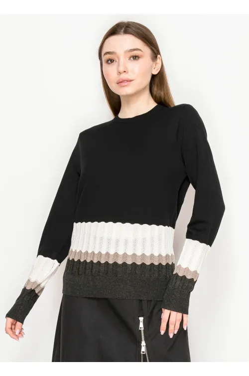 Colorblock Ribbed Hem Knit Sweater