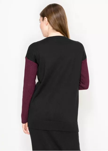 Two-Tone Knit Cardigan – Burgundy and Black