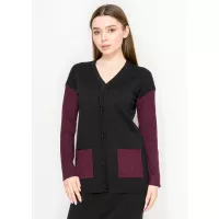 Two-Tone Knit Cardigan – Burgundy and Black