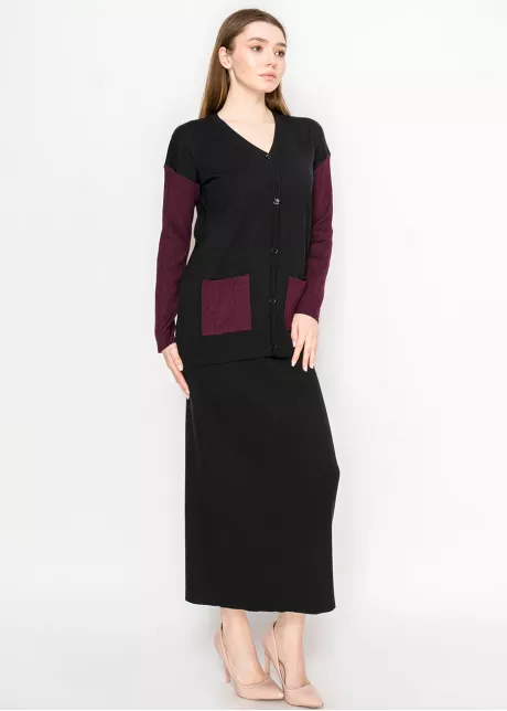Two-Tone Knit Cardigan – Burgundy and Black
