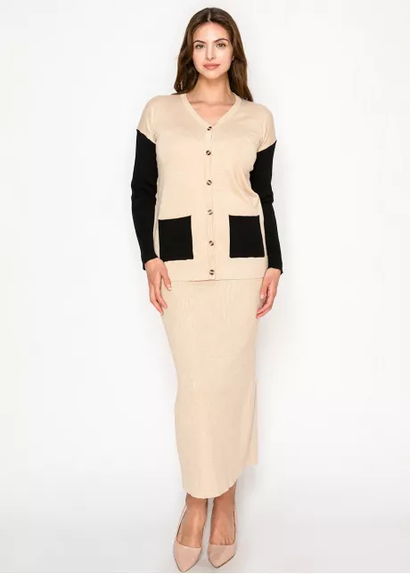 Colorblock Cardigan in Oatmeal and Black