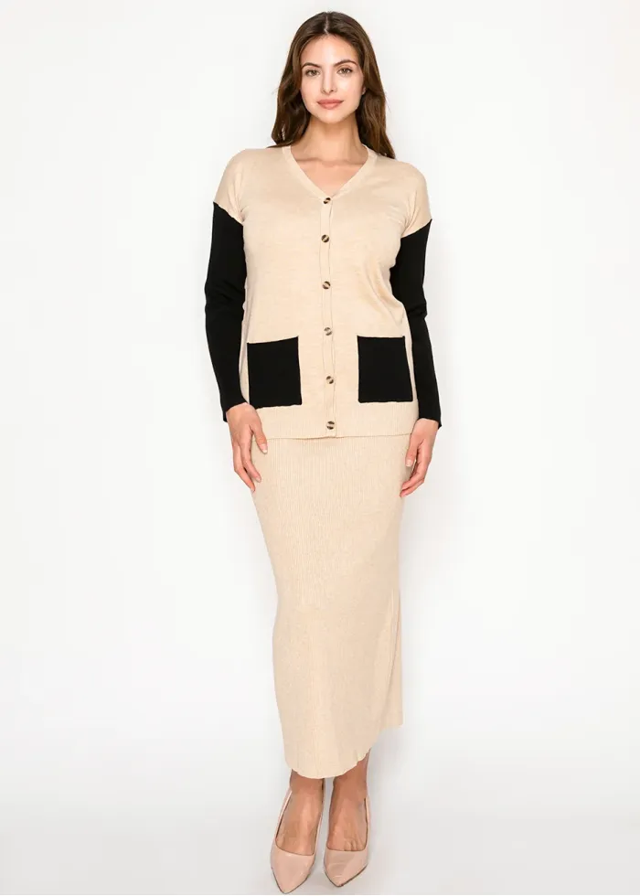 Oatmeal Ribbed Knit Skirt