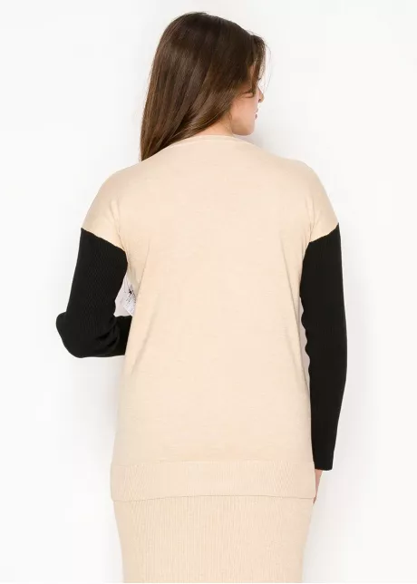 Colorblock Cardigan in Oatmeal and Black