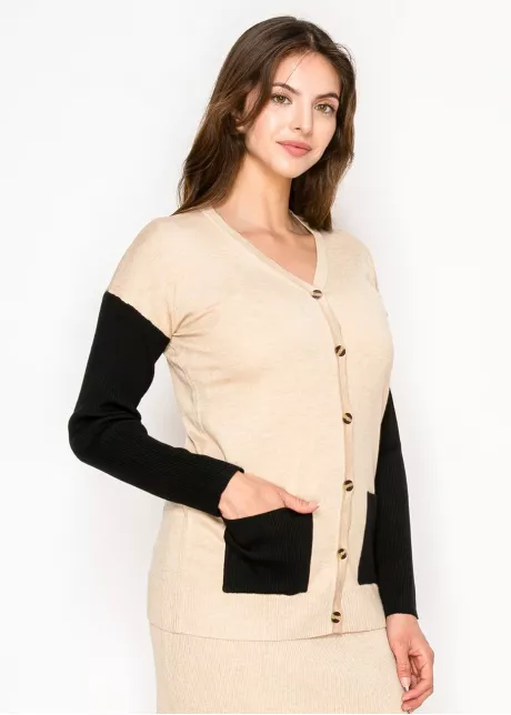 Colorblock Cardigan in Oatmeal and Black