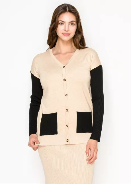 Colorblock Cardigan in Oatmeal and Black