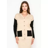 Colorblock Cardigan in Oatmeal and Black