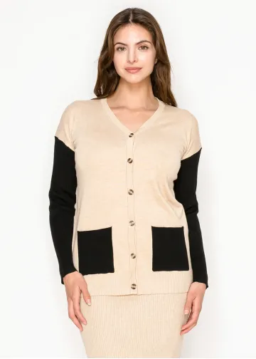 Colorblock Cardigan in Oatmeal and Black