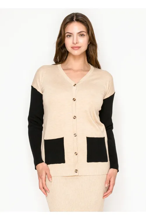 Colorblock Cardigan in Oatmeal and Black