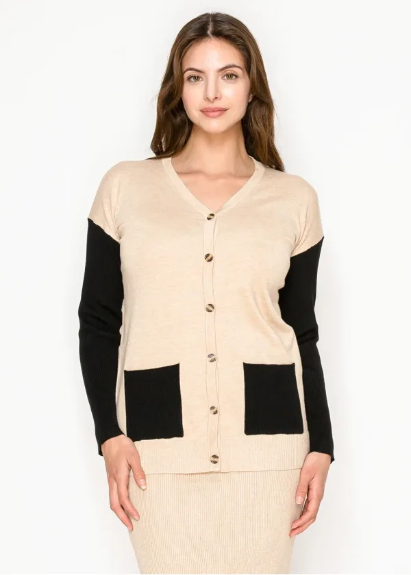 Colorblock Cardigan in Oatmeal and Black