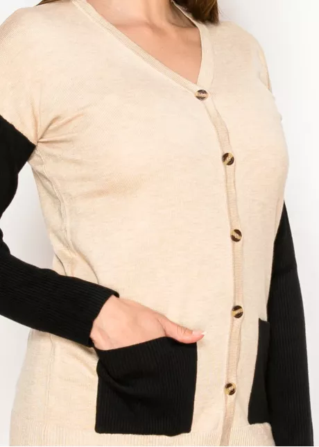Colorblock Cardigan in Oatmeal and Black