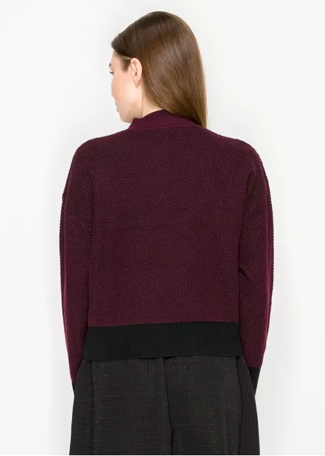 Burgundy Textured Sweater with Black Hem