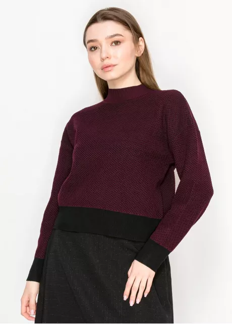 Burgundy Textured Sweater with Black Hem