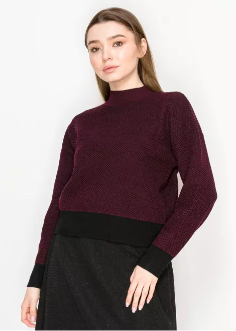 Burgundy Textured Sweater with Black Hem Burgundy Textured Sweater with Black Hem