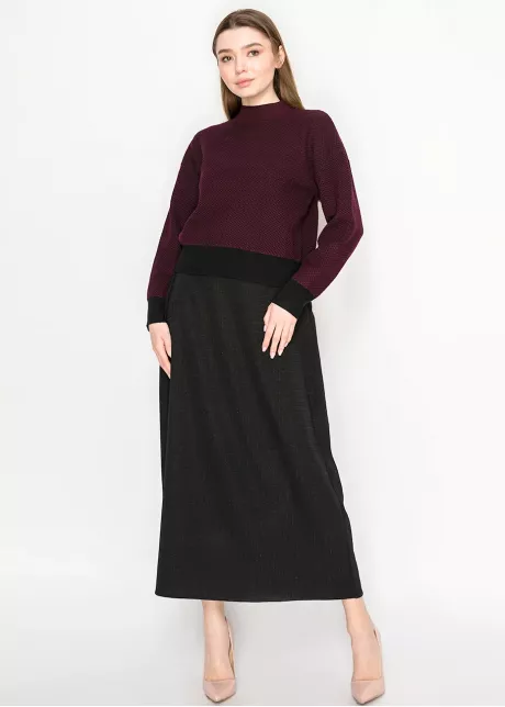 Burgundy Textured Sweater with Black Hem