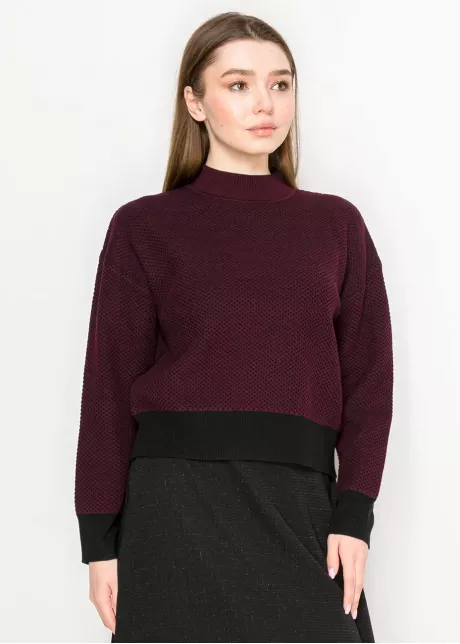 Burgundy Textured Sweater with Black Hem
