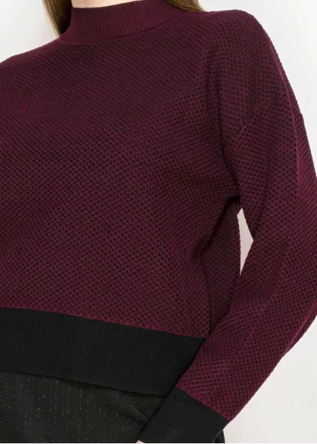Burgundy Textured Sweater with Black Hem