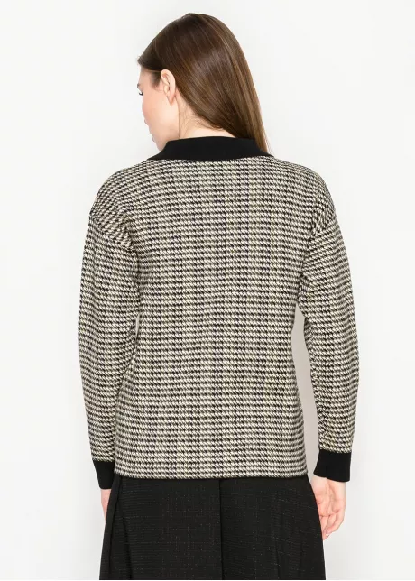 Black Collar Houndstooth Knit Cardigan