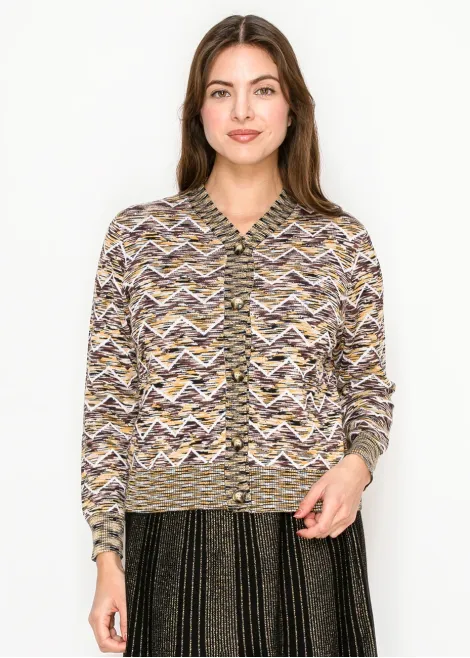 Brown Geometric Pattern Knit Cardigan