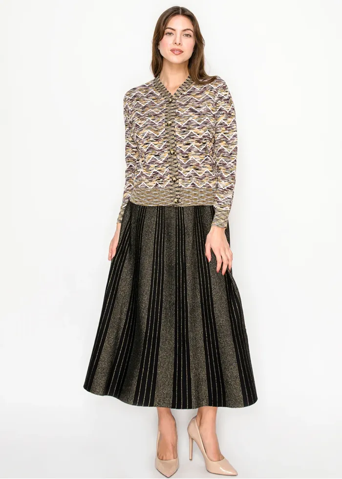 Brown Geometric Pattern Knit Cardigan