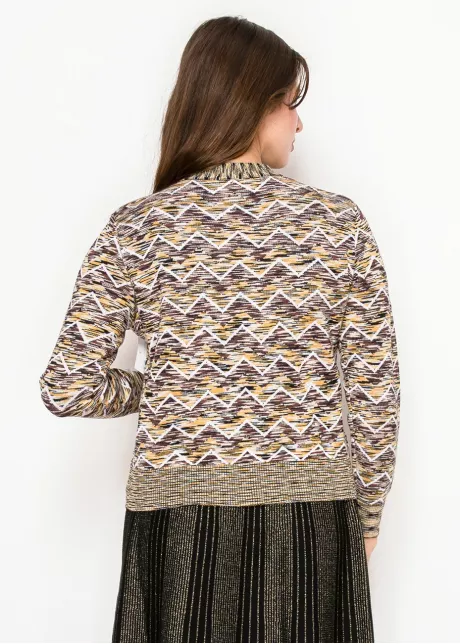 Brown Geometric Pattern Knit Cardigan