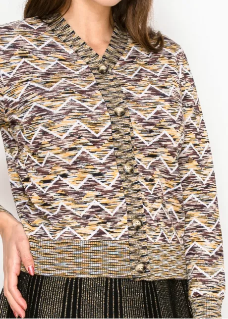 Brown Geometric Pattern Knit Cardigan