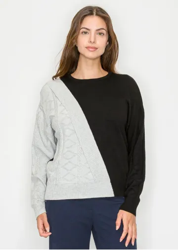 Two-Tone Black and Grey Knit Sweater