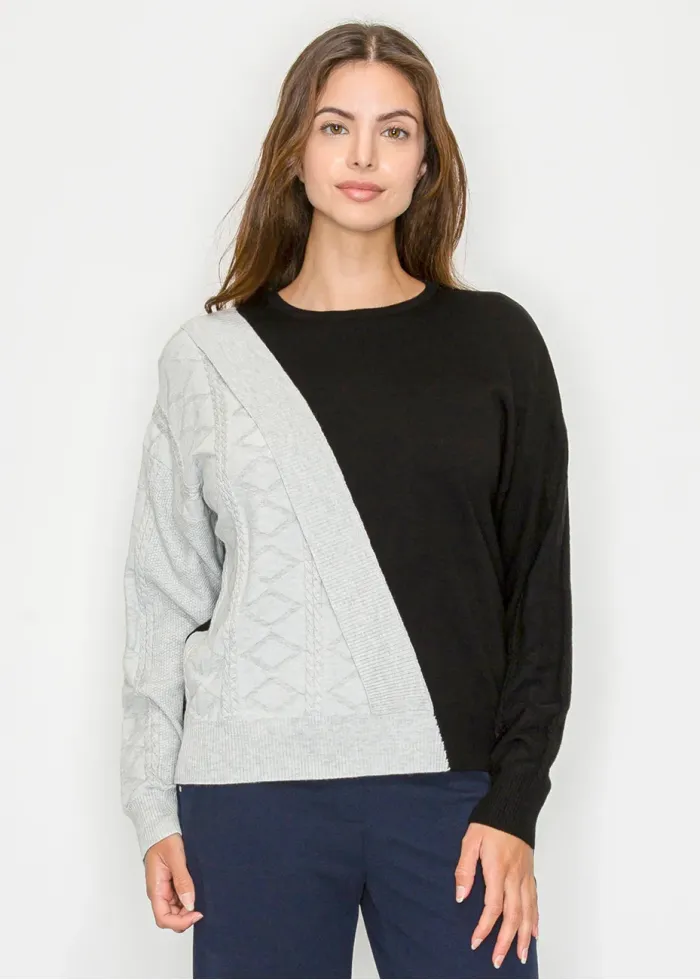 Two-Tone Black and Grey Knit Sweater