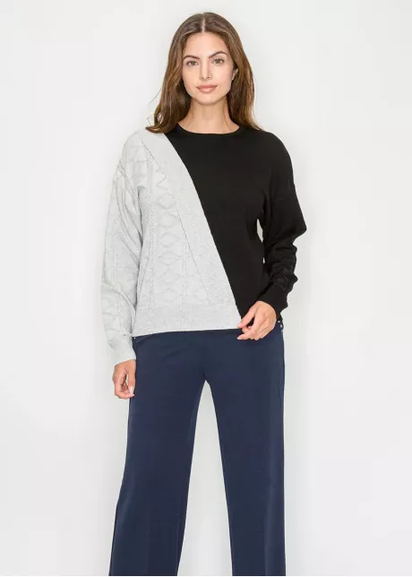 Two-Tone Black and Grey Knit Sweater