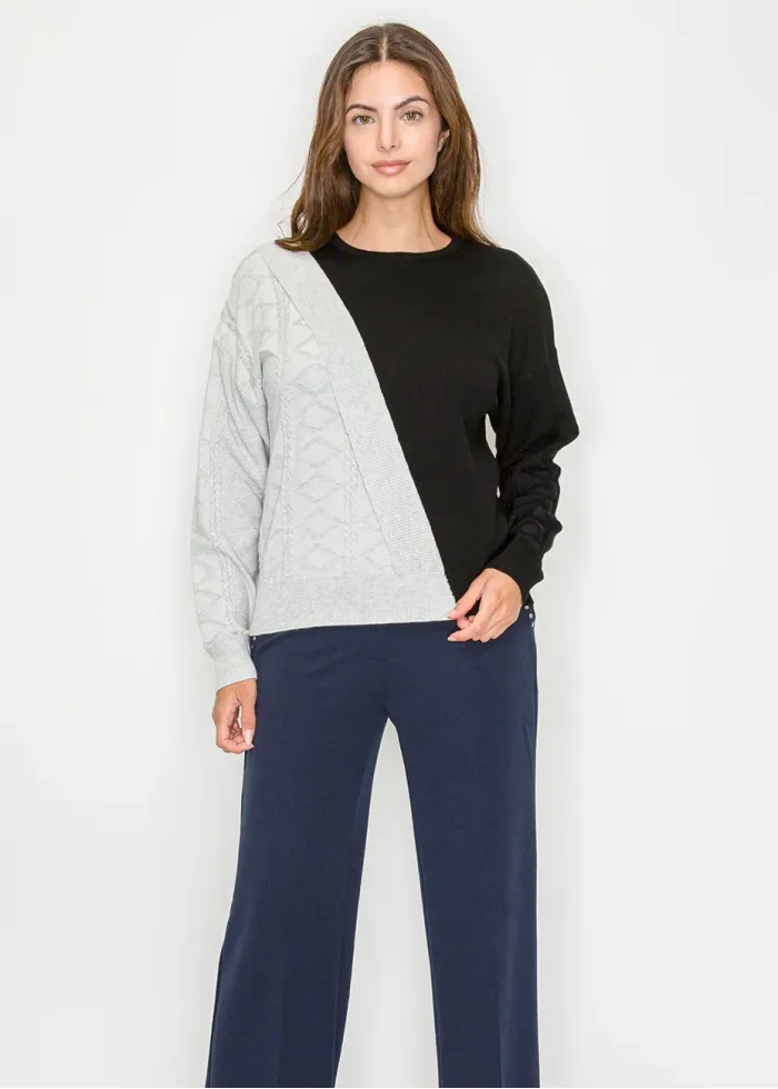 Two-Tone Black and Grey Knit Sweater