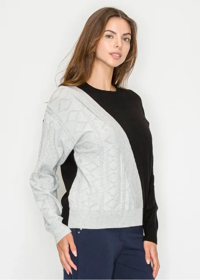 Two-Tone Black and Grey Knit Sweater