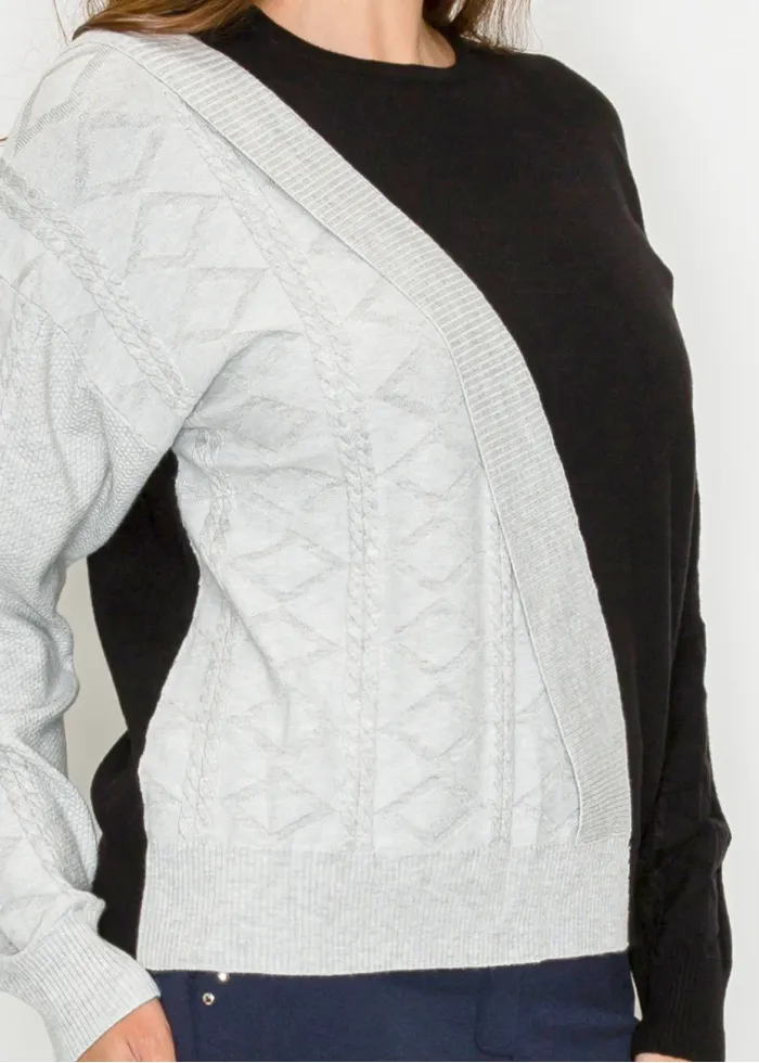 Two-Tone Black and Grey Knit Sweater