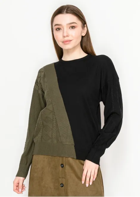 Colorblock Sweater - Olive and Black