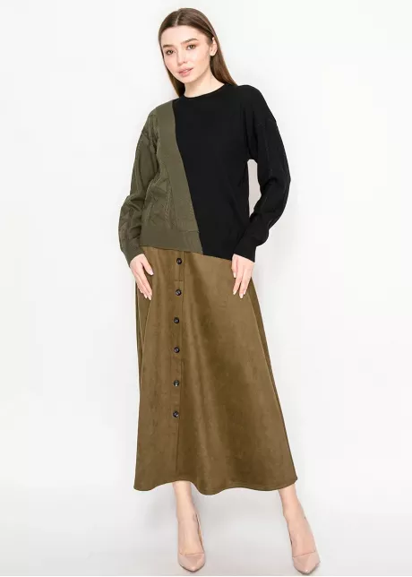 Colorblock Sweater - Olive and Black