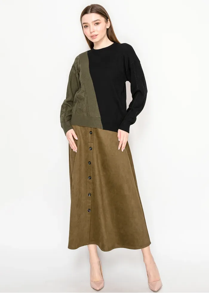Colorblock Sweater - Olive and Black