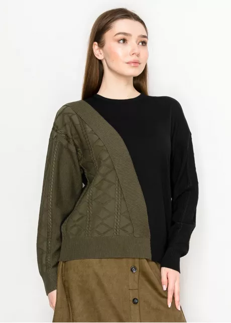 Colorblock Sweater - Olive and Black