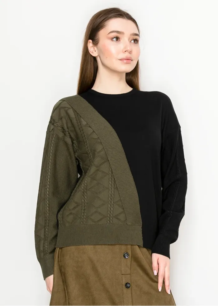 Colorblock Sweater - Olive and Black