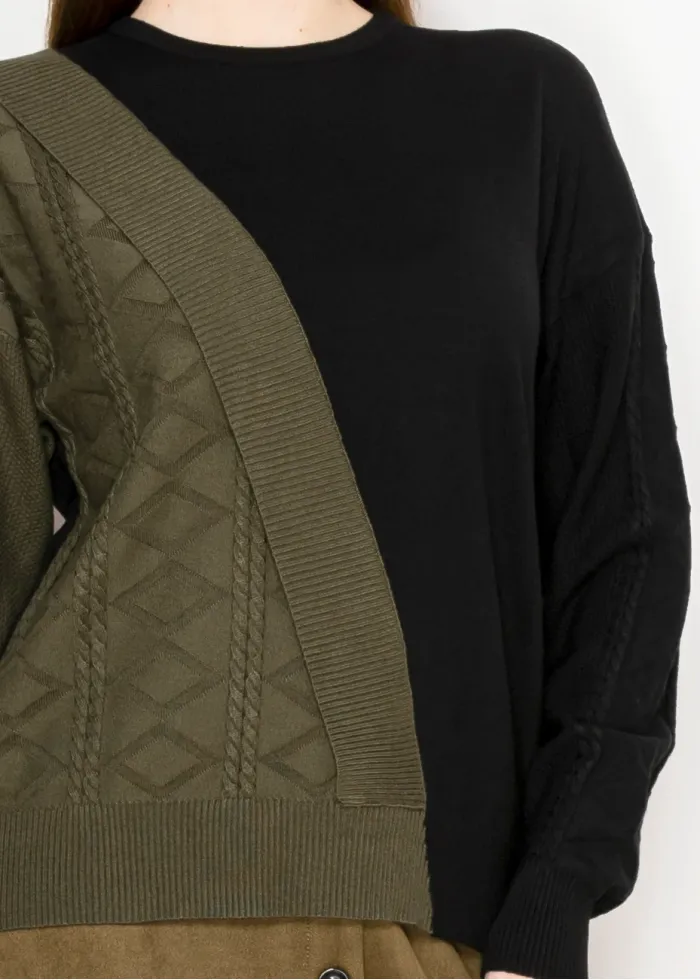 Colorblock Sweater - Olive and Black