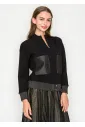 Black Zip-Front Knit Jacket with Contrast Hem